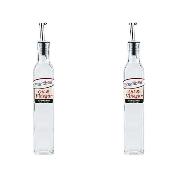 2x Kitchenworks Glass 26cm/500ml Oil & Vinegar Bottle Condiment Dispenser Clear