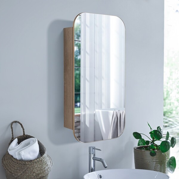 ACA Bathroom Wall Hung Rectangle Mirror Cabinet 3 Layers Wooden Storage Shelf Vanity 90x45CM