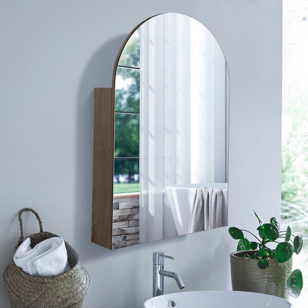 ACA Bathroom Arched Makeup Mirror Plywood Wall Cabinet Medicine Storage Shelf Vanity 90x61CM