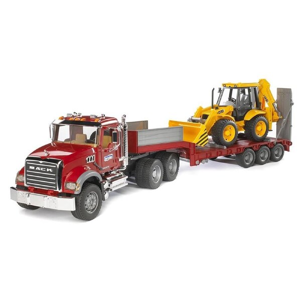 Bruder MACK Granite Truck with Low loader and JCB 4CX Backhoe Loader