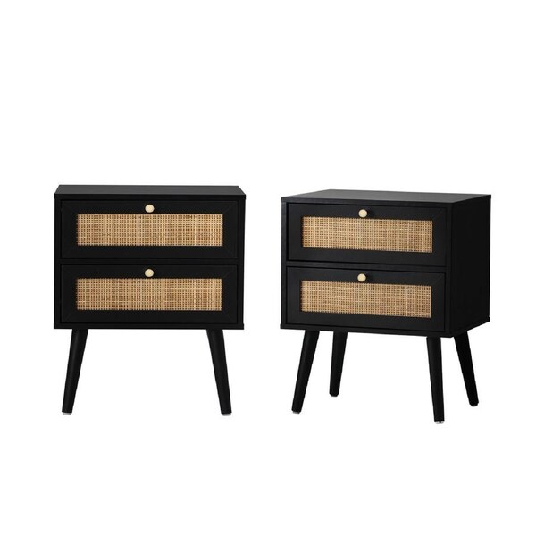 Oikiture 2X Bedside Table Side Table 2 Drawers Storage Cabinet Nightstand Rattan