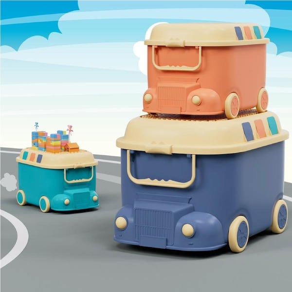3 PCS Keezi Kids Toy Box Storage Cute Car Toy Container Kids Toys Organiser Snack Boxes