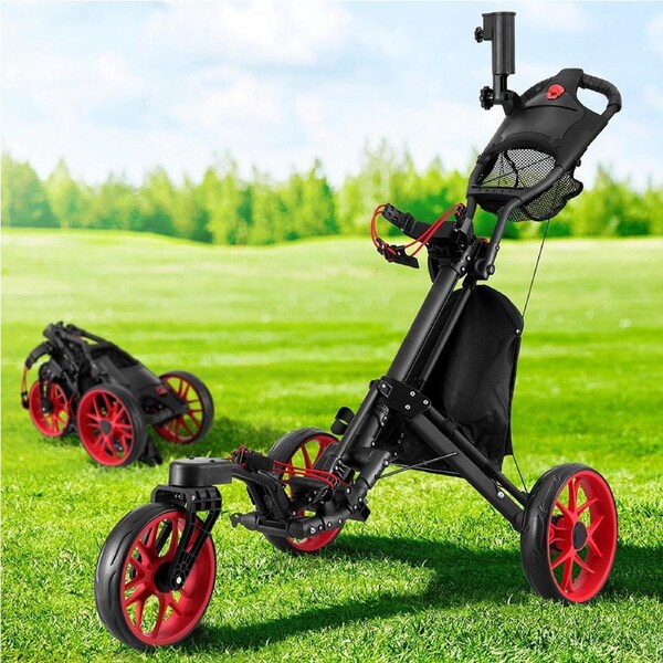 1 x Everfit Golf Buggy Foldable Trolley Golf Cart Swivel Wheel Umbrella Bottle Stand