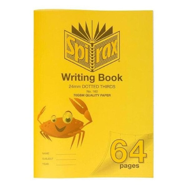 Spirax P160 Writing Book Dotted Thirds 24mm 70gsm 64 Page 330x240mm Crab 10 Pack Cover