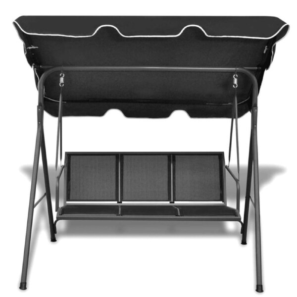 Outdoor Metal 3 Seater Swing Swinging Rocking Bench Seat Chair with Canopy Black