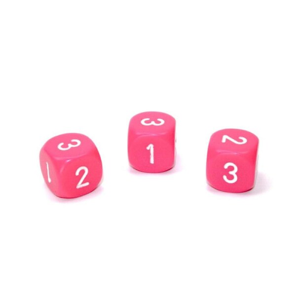 Chessex D3 Dice Opaque 16mm d3 (d6 w/ 1-2-3 twice) Pink/white