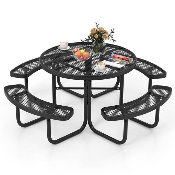 Costway 8-Person Outdoor Dining Table Picnic Table&Chair Set Patio Garden Lawn Black