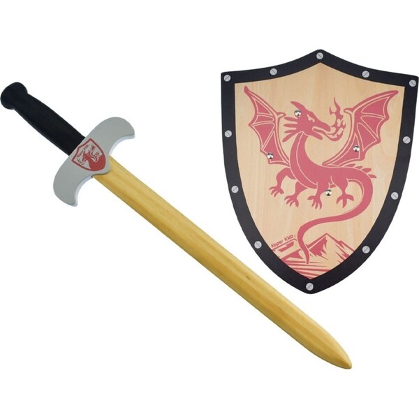 Kaper Kidz Wooden Medieval Sword & Shield Dragon Kids/Childrens Toy 3Y+