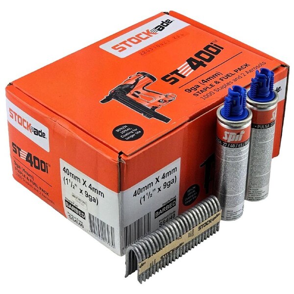 STOCKade 1000 Pack 40mm x 4mm Barbed Staples & Fuel - 12446