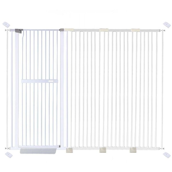 riin Extra Tall 150cm Baby Pet Security Gate Metal Safety Guard Tension Pressure Mounted for Children Dog Kitten Adjustable Width Range 185-195cm Largest Gap Between Bars 42mm Model B443 White