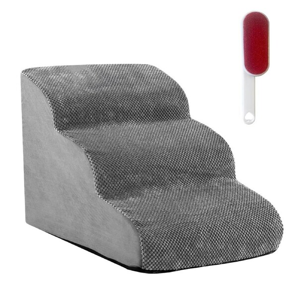 3 Tiers Dog Ramp Non-Slip Pet Steps Cat Stairs Foam Soft Pet Slope Max 40LBS Load for High Beds Sofa Couches With Zippered Washable Corduroy Cover Indoor