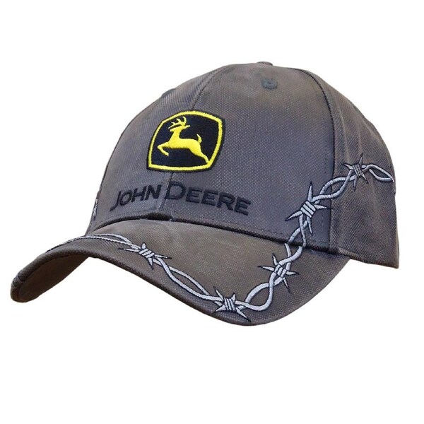 John Deere Oilskin Adjustable One Size Hat/Cap with Construction Logo-Charcoal