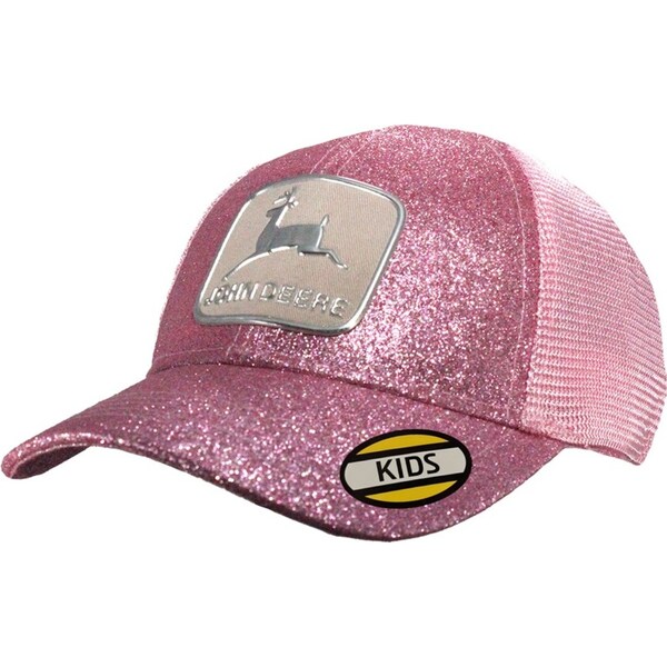 John Deere Toddler One Size Vintage Logo Glitter Mesh Trucker Cap/Hat Pink