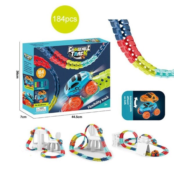 Race Track Toys for Boys Kids with LED Light-Up Race Car,Flexible Changeable Magic Race Car Track Toys for 3 4 5 6 7 8+Year Old Boys Girls as Best Birthday Gifts 184pcs