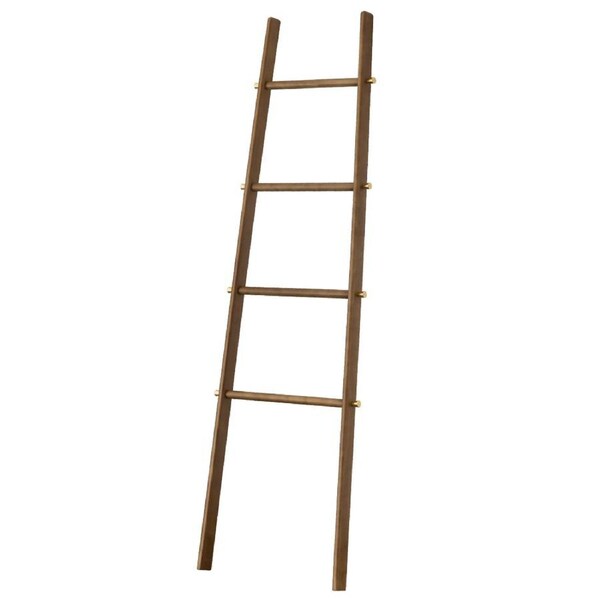 Furb 4-Tier Rubber Wood Freestanding Rack Towel Ladder Blanket Ladder Living Room Bathroom Walnut