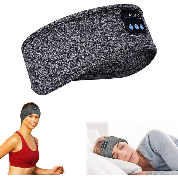 Sleep Mask Headphones Wireless Bluetooth Sports Headband Bass Speakers-Gray
