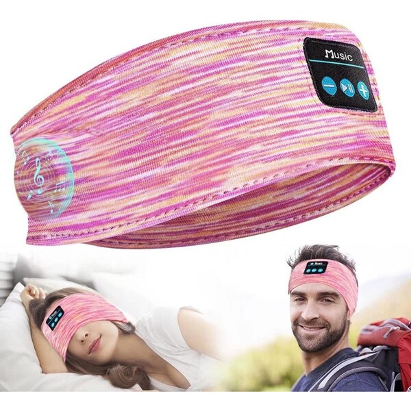Sleep Mask Headphones Wireless Bluetooth Sports Headband Bass Speakers-Pink