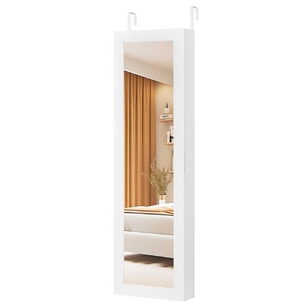 Giantex Mirror Jewellery Cabinet Wall/Door Mounted Jewelry Armoire w/Storage Shelves & Hanging Hook Jewelry Organiser White