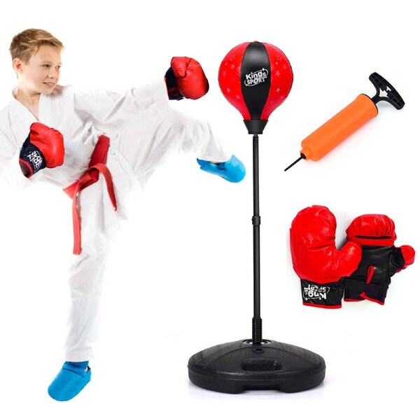 Costway Freestanding Punching Bag Height Adjustable Boxing Ball w/ Gloves Red