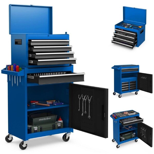 Costway 5-Drawer Detachable Tool Storage Cabinet Rolling Tool Chest w/High Capacity Blue