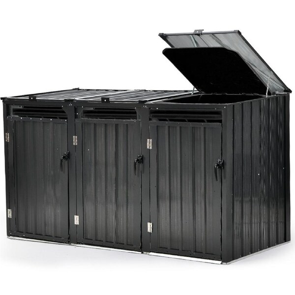 PLANTCRAFT Triple Steel Wheelie Garbage Bin Storage Shed, Enclosure with 3 Opening Doors