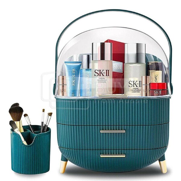 Green Dust-Proof Makeup Organizer Cosmetic Storage Box