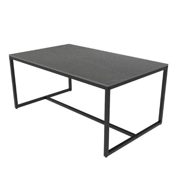 Modern Rectangle Marble Coffee Table Black Sintered Stone Center Table with Black Metal Frame