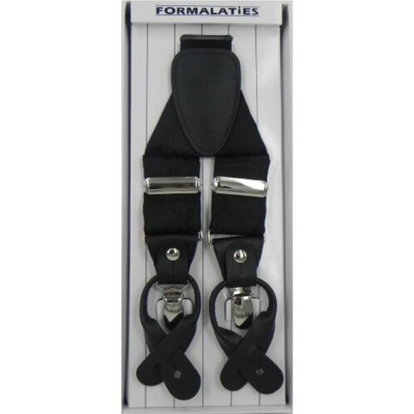 Mens Paisley Tapestry Premium Convertible Suspenders Braces Y Back - Black