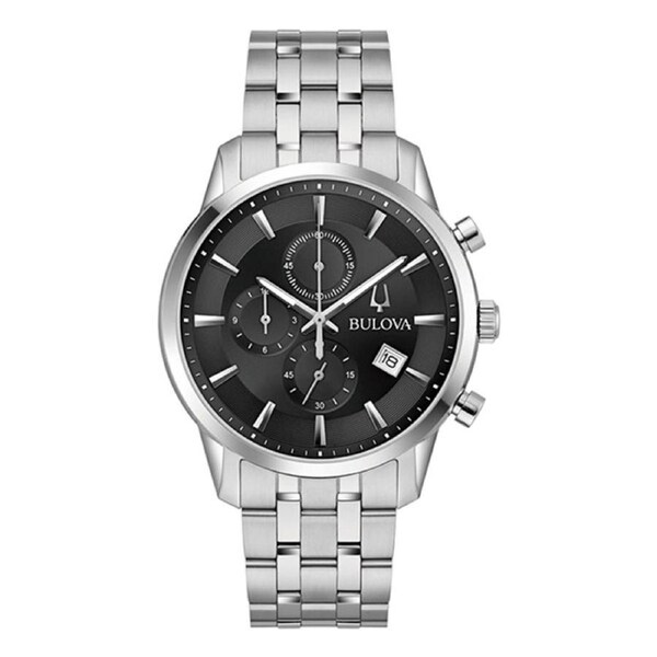 Bulova Black Dial Classic Chronograph Stainless Steel Men’s Watch (96B412)
