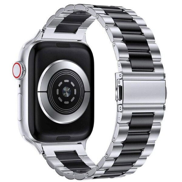 Apple Watch Band iWatch Stainless Steel Series 9 8 7 Ultra SE Titanium 38mm/40mm/41mm Silver + Black