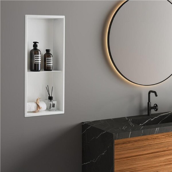 641 x 336 x 101mm Shower Niche Double Shelf Organizer No Tile Needed in White