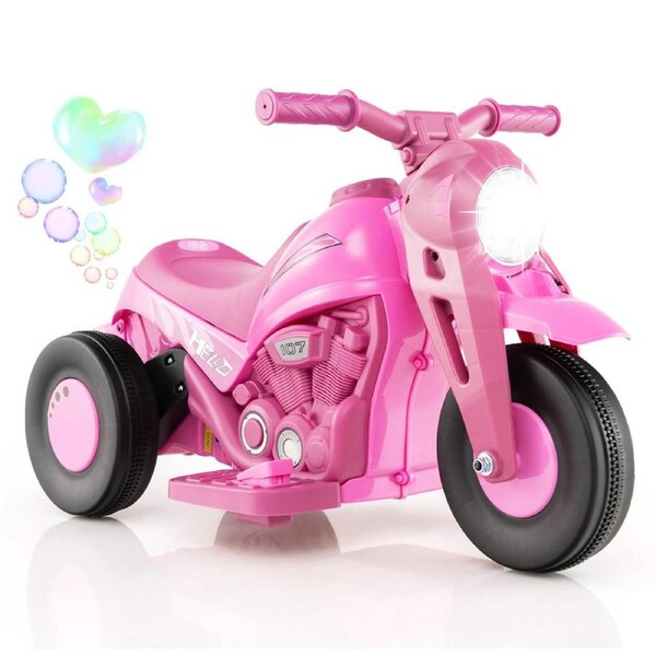 Babyjoy Kid Ride on Motorcycle w/Bubble Maker 6V Battery Powered Electric Bubble Car Children Toy Motorbike Pink