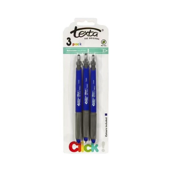 6 Pack x Texta Retractable Ballpoint Pens Blue 3pc