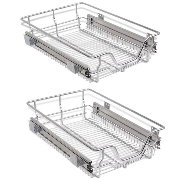 Pull-Out Wire Baskets Silver Kitchen Utensil Holders 2 - Piece Set 40 cm