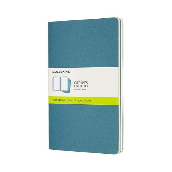 3pc Moleskine Cahier Soft Cover Notebook/Journal Plain Set Brisk Blue Large