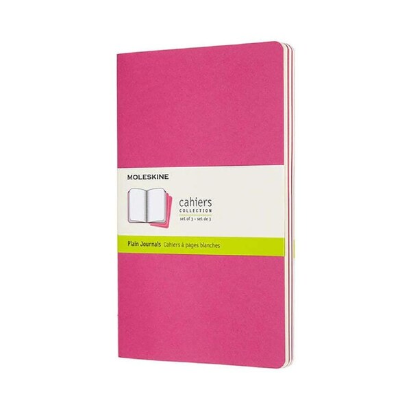 3pc Moleskine Cahier Soft Cover Notebook/Journal Plain Set Kinetic Pink Large