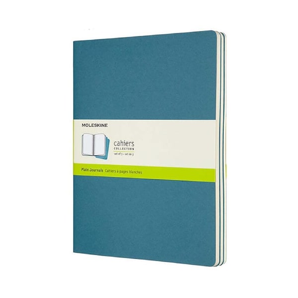 3pc Moleskine Cahier Soft Cover Writing Notebook/Journal Plain Set Brisk Blue XL