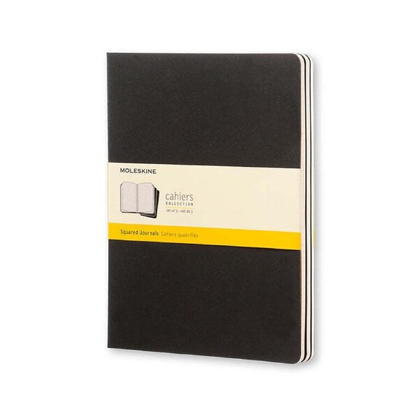 3pc Moleskine Cahier Soft Cover Writing Notebook/Journal Grid Set Black XL