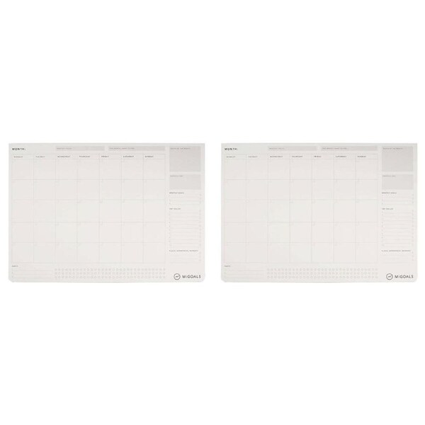 2x MiGoals A3 Monthly Desk Pad 36-Sheets Planner/Calendar Stationery White