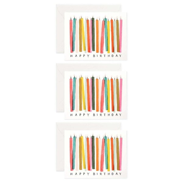3x Rifle Paper Co Blank Greeting Card w/Envelope Birthday Candle 10.7x14cm