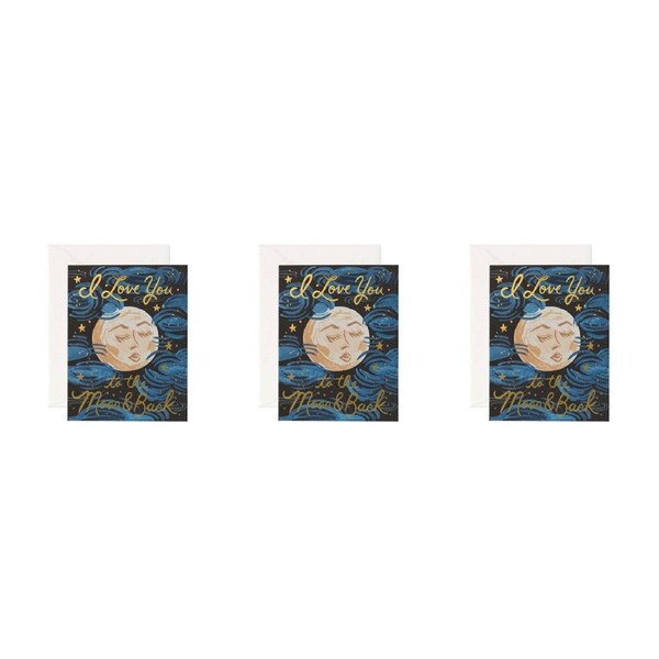 3x Rifle Paper Co Greeting Card w/Envelope To the Moon and Back 10.7x14cm