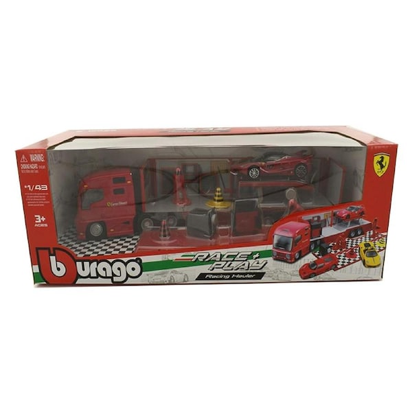 Bburago 1:43 Race & Play Ferrari Racing Hauler With Car & Accessories Model Toy