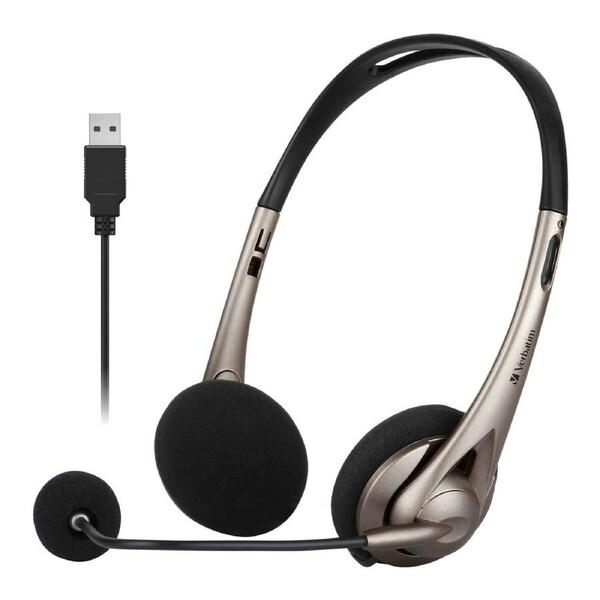 Verbatim Multimedia Headset with Boom Mic Headphone, Volume Control, USB 3.0