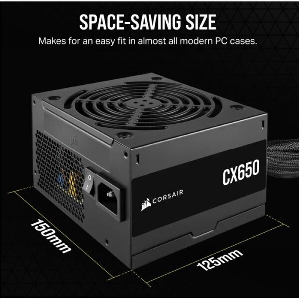 Corsair 650W CX Series, 80 PLUS Bronze Certified, Up to 88% Efficiency, Compact 125mm design easy fit and airflow, ATX PSU 2024