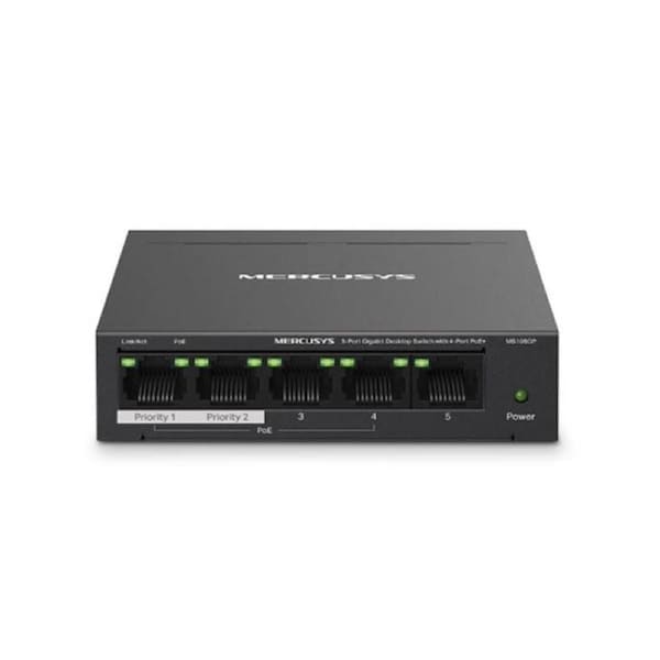 Mercusys Ms105Gp 5 Port Gigabit Desktop Switch 4 Port Poe Rj45 Ports
