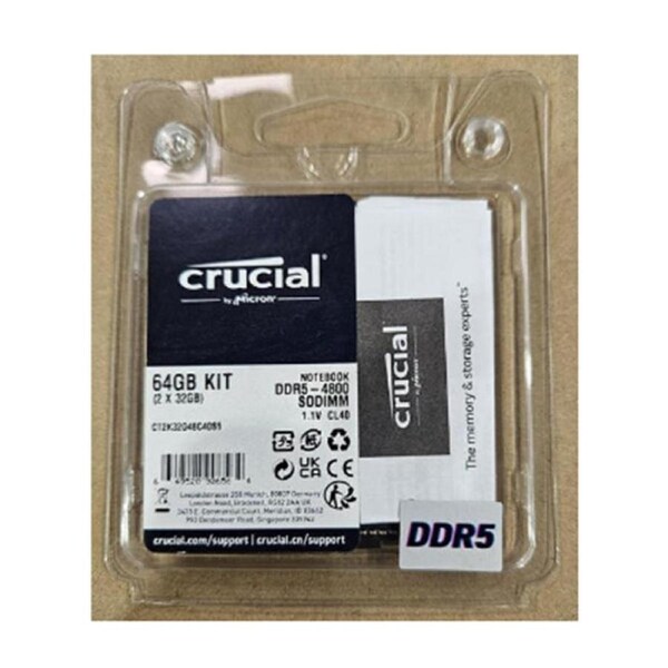 Crucial 64Gb 2X32Gb Ddr5 Sodimm 4800Mhz C40 Notebook Laptop Memory