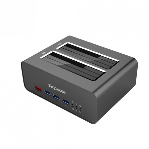 Simplecom Usb Dual Sata Aluminium Docking Station With 3 Port Hub