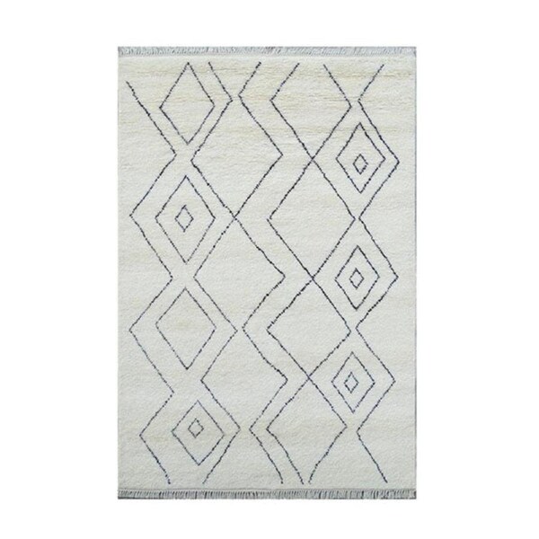 Yemen Wool Ivory Black Rug 80Cmx320Cm