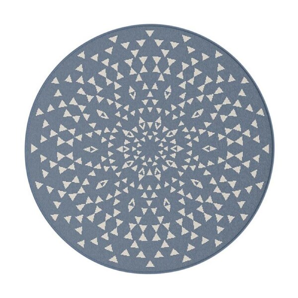 White And Blue Round Rug 120Cm Round