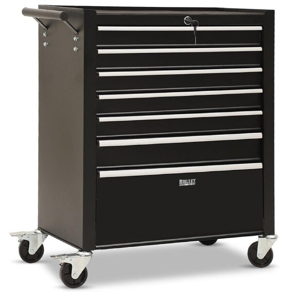 BULLET Pro 7 Drawer Tool Box Cabinet Trolley Storage, Toolbox Garage Organiser Set, Black